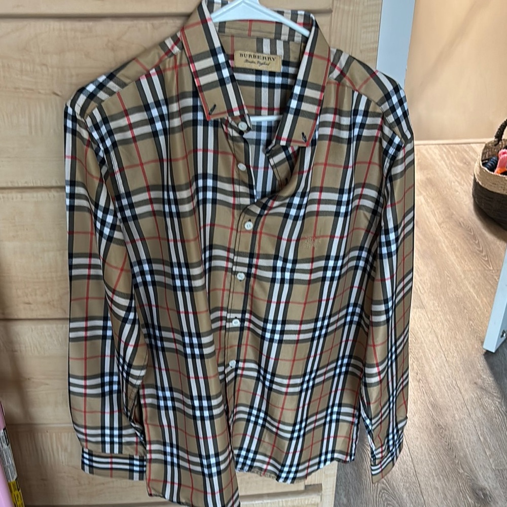 Burberry Tan and Black Plaid Casual unisex shirt